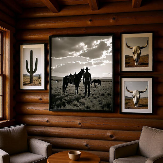 Ranch Wall Art Printable, Black White Horse Photography, Western Cowboy Decor A4 Download