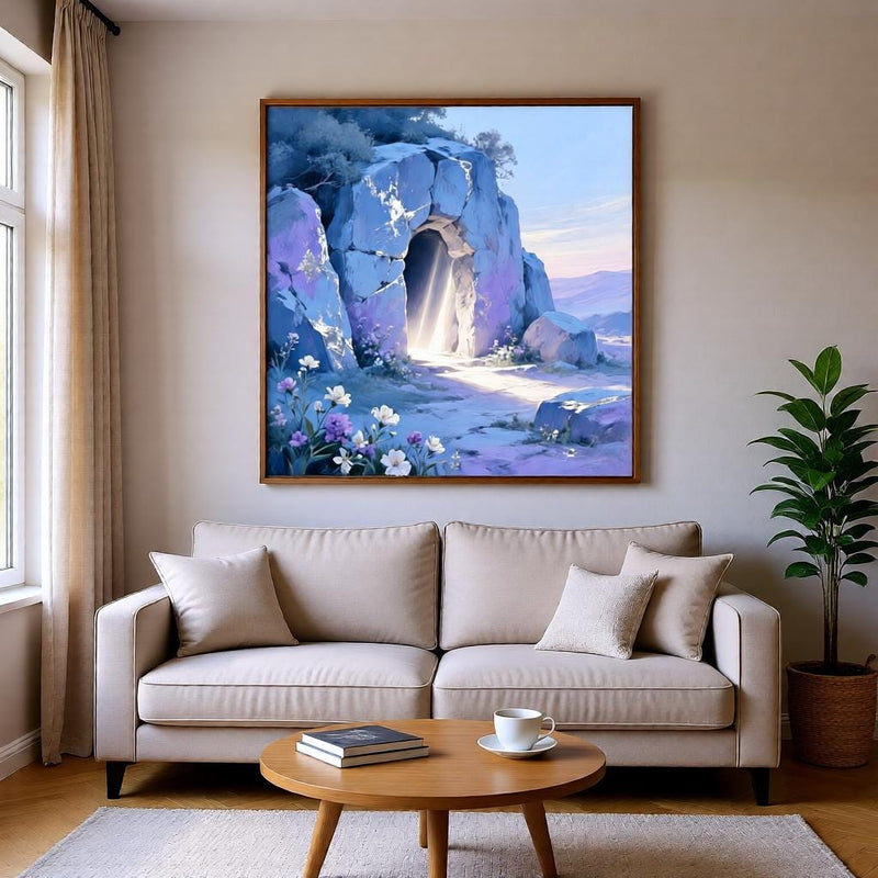 Load image into Gallery viewer, Empty Tomb Art Jesus Resurrection Christian Easter Landscape Printable Digital Download Decor
