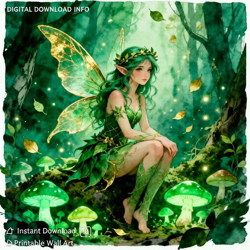 Load image into Gallery viewer, Green Forest Fairy Wall Art Printable: Magical Woodland Decor (Digital Download)
