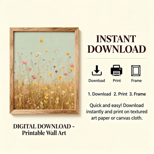 Meadow Wall Art Wildflower Field Botanical Floral Cottagecore Printable Digital Download Decor