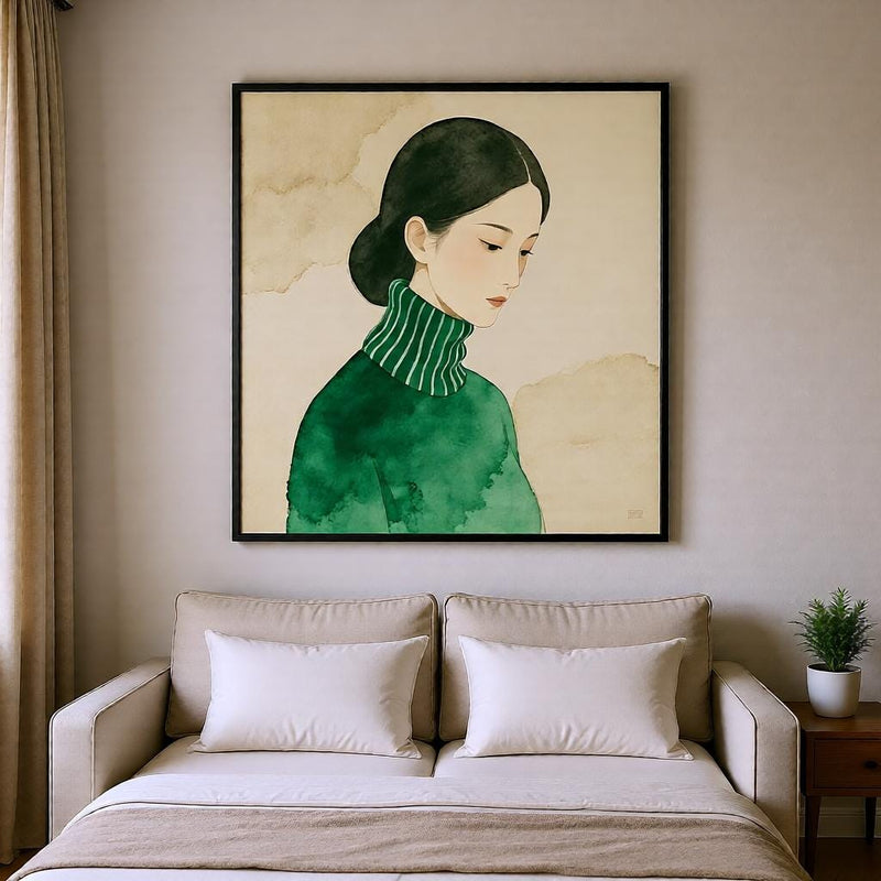 Load image into Gallery viewer, Asian Girl Art Minimalist Portrait Line Drawing Neutral Figurative Printable Digital Download
