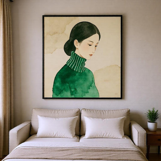 Asian Girl Art Minimalist Portrait Line Drawing Neutral Figurative Printable Digital Download