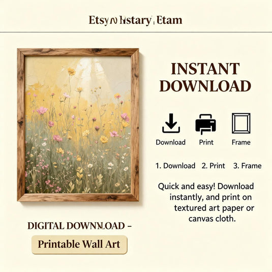 Wildflower Meadow Wall Art Printable Floral Field Decor Cottagecore Botanical Digital Download Print