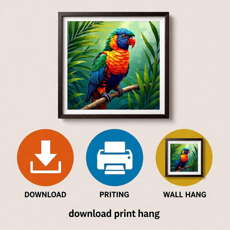 Load image into Gallery viewer, Exotic Bird Poster Printable, Rainbow Lorikeet Parrot Jungle Artwork Tropical Decor A4 Download
