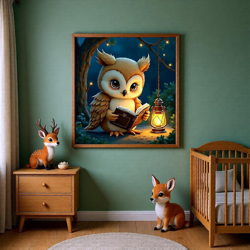 Load image into Gallery viewer, Reading Owl Poster Printable, Woodland Nursery Animal Decor Kids Room A4 Download
