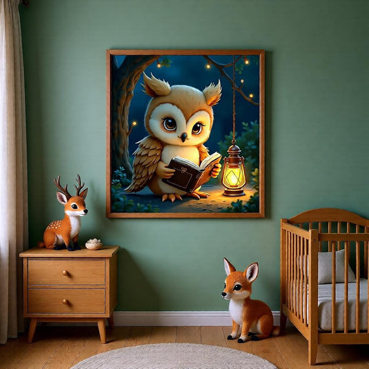 Reading Owl Poster Printable, Woodland Nursery Animal Decor Kids Room A4 Download