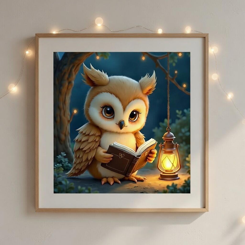 Load image into Gallery viewer, Reading Owl Poster Printable, Woodland Nursery Animal Decor Kids Room A4 Download
