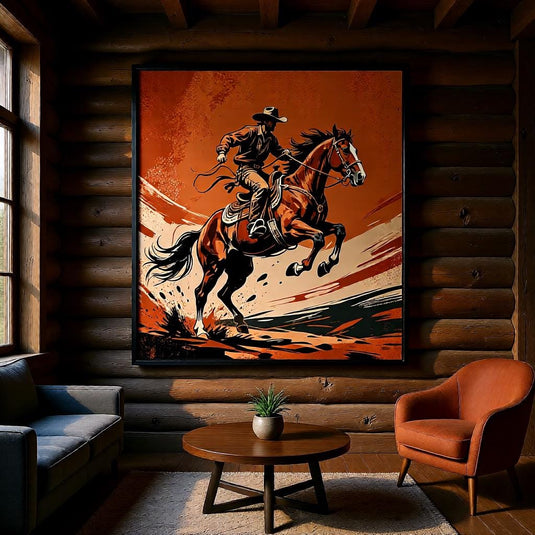 Western Bucking Bronco Art Print Rustic Ranch Decor Vintage Rodeo Cowboy Horse Digital Download