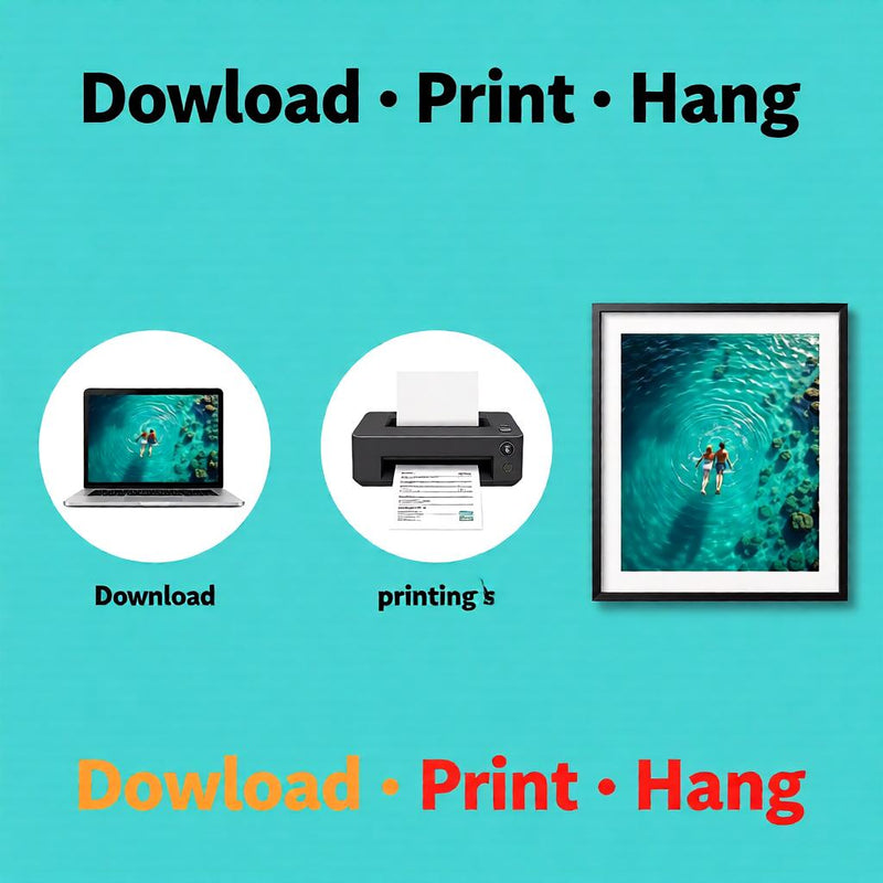 Load image into Gallery viewer, Ocean Swimmer Art Printable, Emerald Coastal Couple Poster Modern Abstract Decor A4 Download
