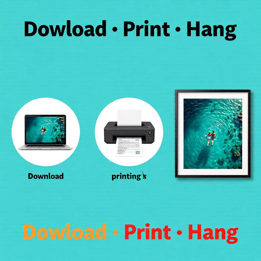 Ocean Swimmer Art Printable, Emerald Coastal Couple Poster Modern Abstract Decor A4 Download