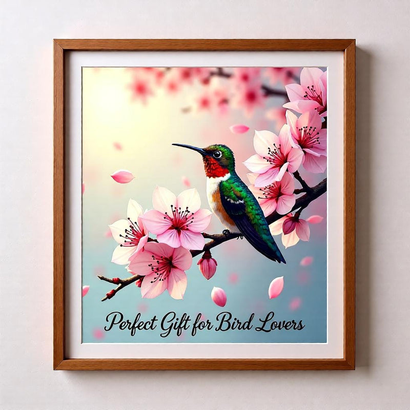 Load image into Gallery viewer, Hummingbird Wall Art Printable, Cherry Blossom Bird Painting Floral Botanical Decor A4 Download
