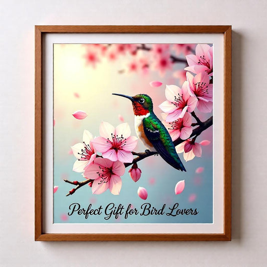 Hummingbird Wall Art Printable, Cherry Blossom Bird Painting Floral Botanical Decor A4 Download