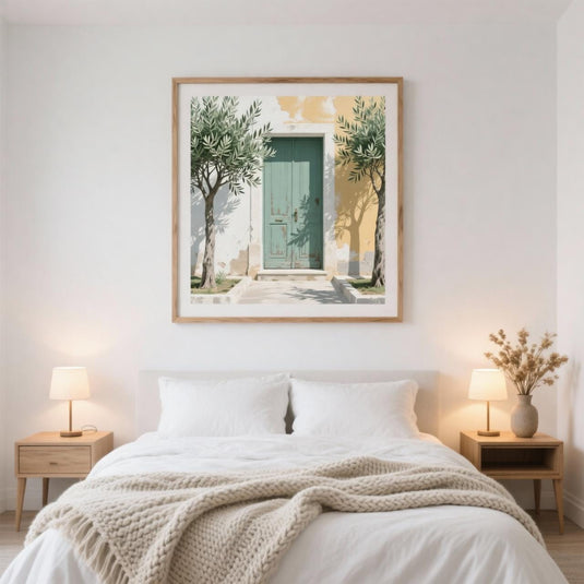 Mediterranean Art Olive Tree Print Rustic Door Wall Decor Teal Villa Style Matte Download