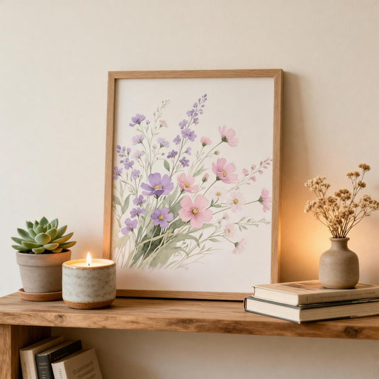 Wildflower Wall Art Botanical Print Pink Purple Flowers Soft Floral Painting Matte Download