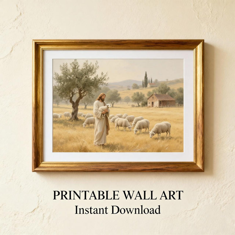 Load image into Gallery viewer, Good Shepherd Jesus Wall Art Printable Matte Christian Decor Church Prayer Room Picture Download
