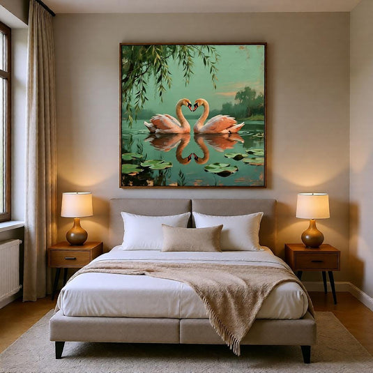 Romantic Swan Wall Art Printable, Vintage Bird Couple Lake Decor (Digital Download)