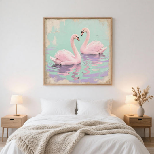 Pink Swan Wall Art Romantic Bird Couple Print Vintage Pastel Nursery Matte Download