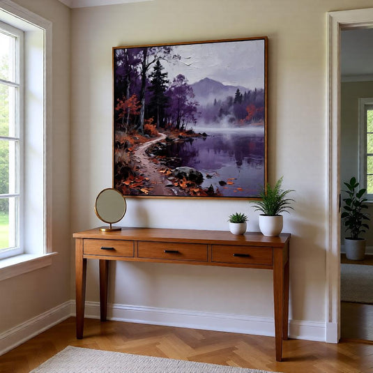 Purple Forest Lake Print Misty Autumn Landscape Moody Nature Wall Decor Printable Download