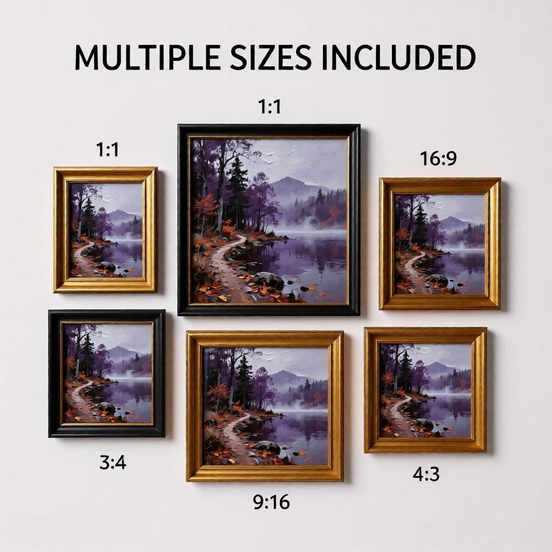 Load image into Gallery viewer, Purple Forest Lake Print Misty Autumn Landscape Moody Nature Wall Decor Printable Download
