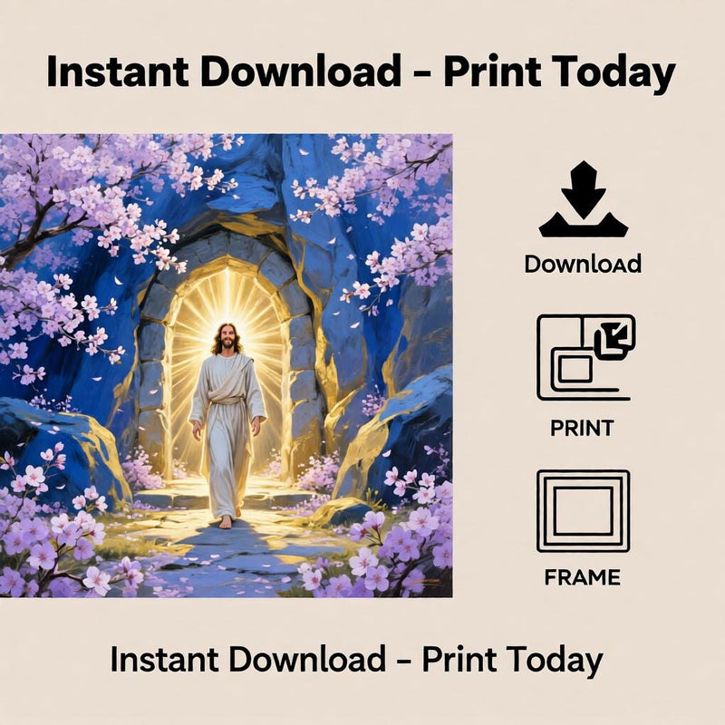 Load image into Gallery viewer, He Is Risen Art Jesus Resurrection Print Cherry Blossom Easter Decor Matte Download
