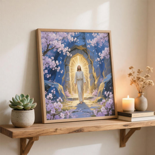 He Is Risen Art Jesus Resurrection Print Cherry Blossom Easter Decor Matte Download