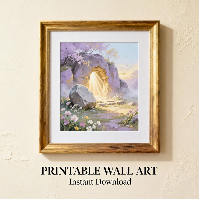Load image into Gallery viewer, He Is Risen Art Empty Tomb Print Easter Faith Decor Modern Farmhouse Matte Download
