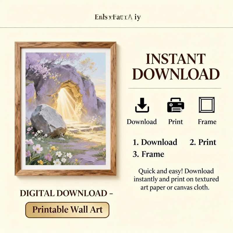 Load image into Gallery viewer, He Is Risen Art Empty Tomb Print Easter Faith Decor Modern Farmhouse Matte Download
