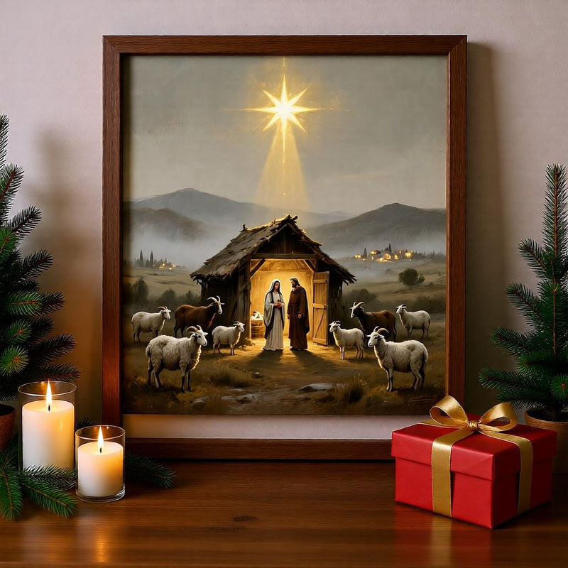 Load image into Gallery viewer, Nativity Wall Art Printable Christmas Scene, Birth of Jesus Christian Painting Digital Download
