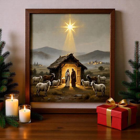 Nativity Wall Art Printable Christmas Scene, Birth of Jesus Christian Painting Digital Download