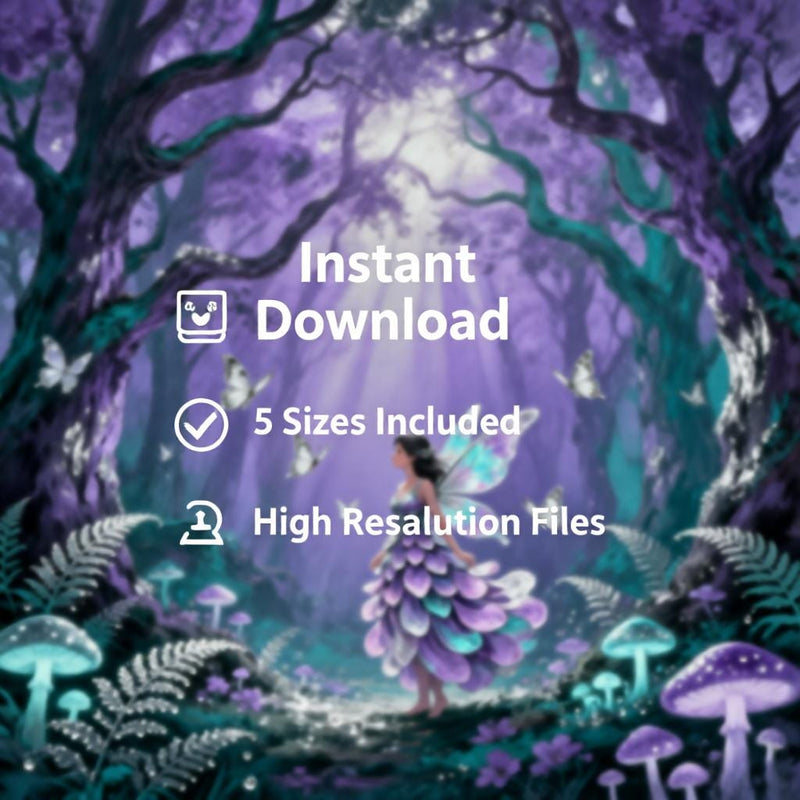 Load image into Gallery viewer, Fairycore Decor Enchanted Forest Art Magical Nursery Fairy Wall Print Purple Matte Download

