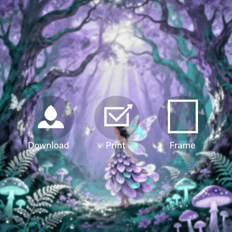 Load image into Gallery viewer, Fairycore Decor Enchanted Forest Art Magical Nursery Fairy Wall Print Purple Matte Download
