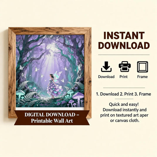 Fairycore Decor Enchanted Forest Art Magical Nursery Fairy Wall Print Purple Matte Download