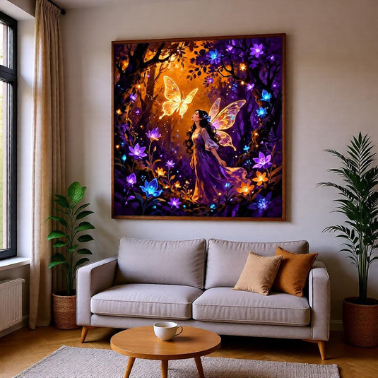 Fairy Wall Art Enchanted Forest Print Magical Butterfly Decor Purple Gold Matte Download