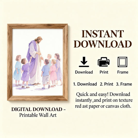 Jesus With Children Watercolor Art Print: Christian Nursery Decor (Digital Download)
