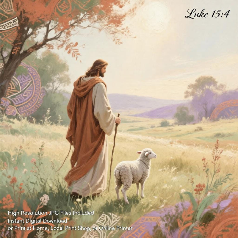 Load image into Gallery viewer, Good Shepherd Art Jesus Wall Decor Luke 15:4 Biblical Christian Printable Digital Download
