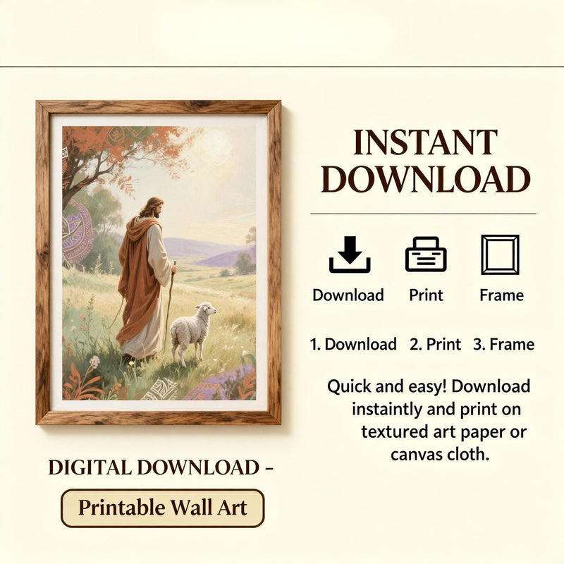 Load image into Gallery viewer, Good Shepherd Art Jesus Wall Decor Luke 15:4 Biblical Christian Printable Digital Download
