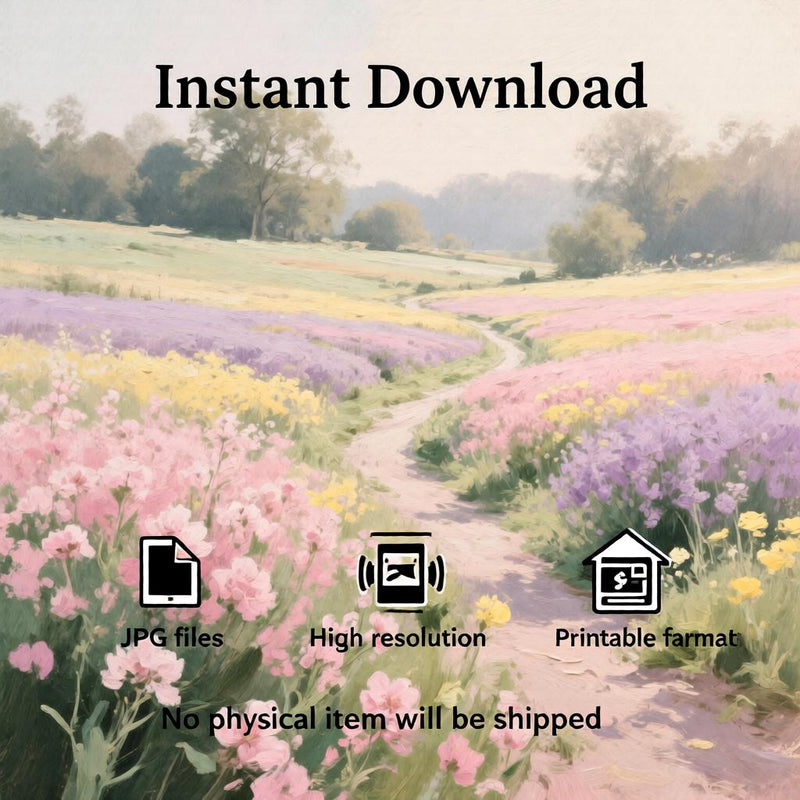 Load image into Gallery viewer, Floral Field Print Wildflower Meadow Pastel Landscape Poppies Painting Matte Download Decor Art
