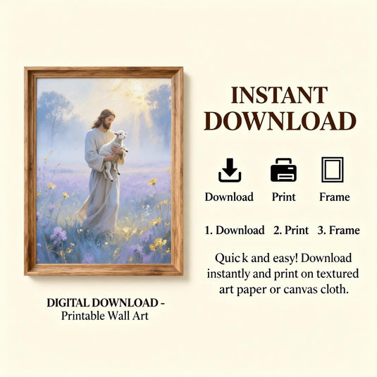 Good Shepherd Art Jesus Carrying Lamb Christian Bible Inspired Printable Digital Download
