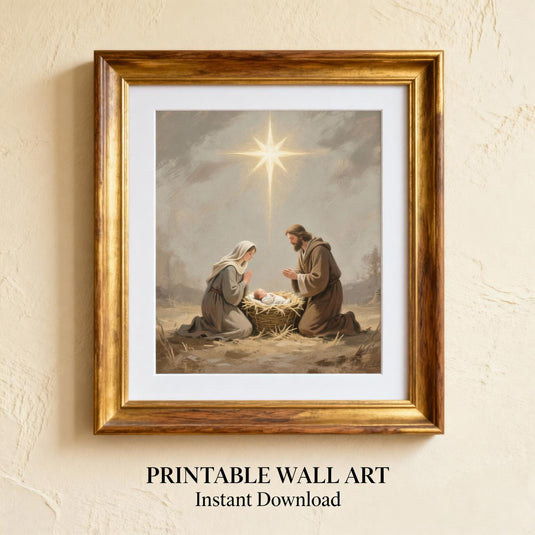 Nativity Printable Wall Art, Mary Joseph Baby Jesus Download
