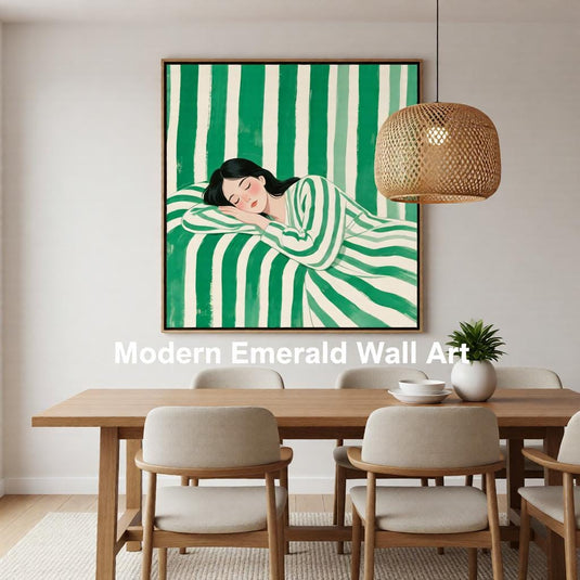 Sleeping Woman Art Emerald Stripe Figurative Poster Minimalist Bedroom Decor Printable Digital Download