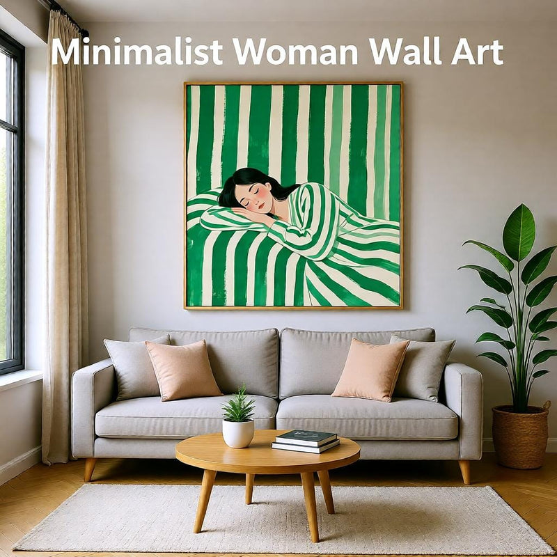 Load image into Gallery viewer, Sleeping Woman Art Emerald Stripe Figurative Poster Minimalist Bedroom Decor Printable Digital Download
