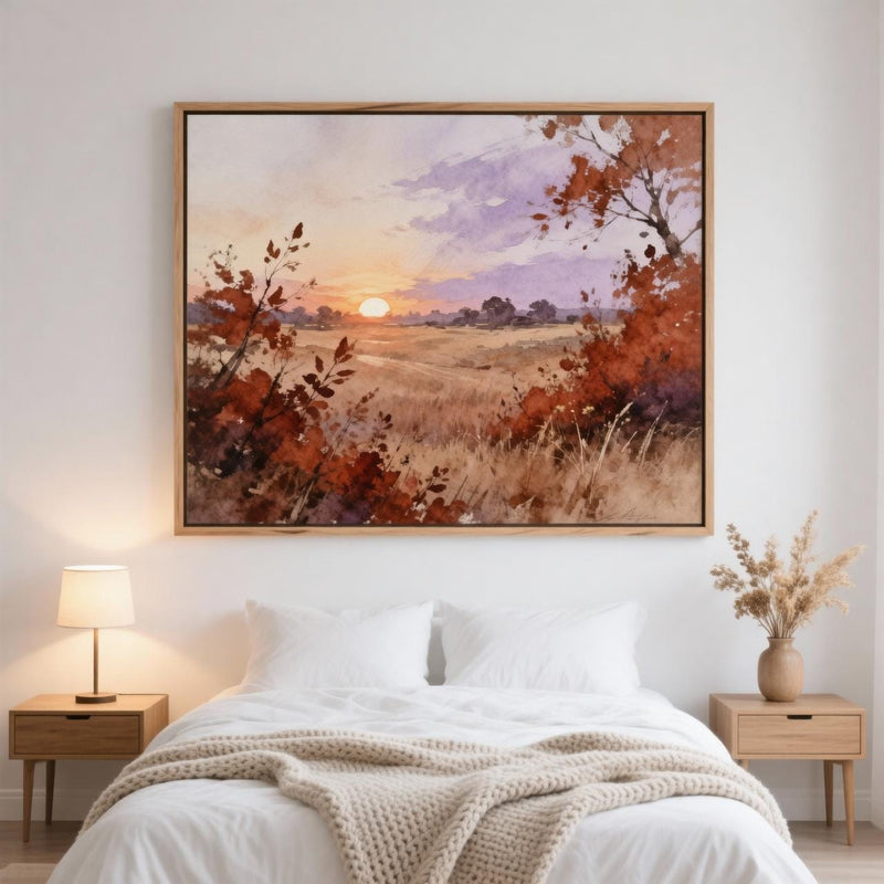 Load image into Gallery viewer, Autumn Landscape Print Fall Sunset Painting Farm Scene Earthy Abstract Matte Download
