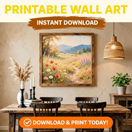 Wildflower Wall Art Meadow Landscape Print Boho Chic Nature Painting Soft Matte Download