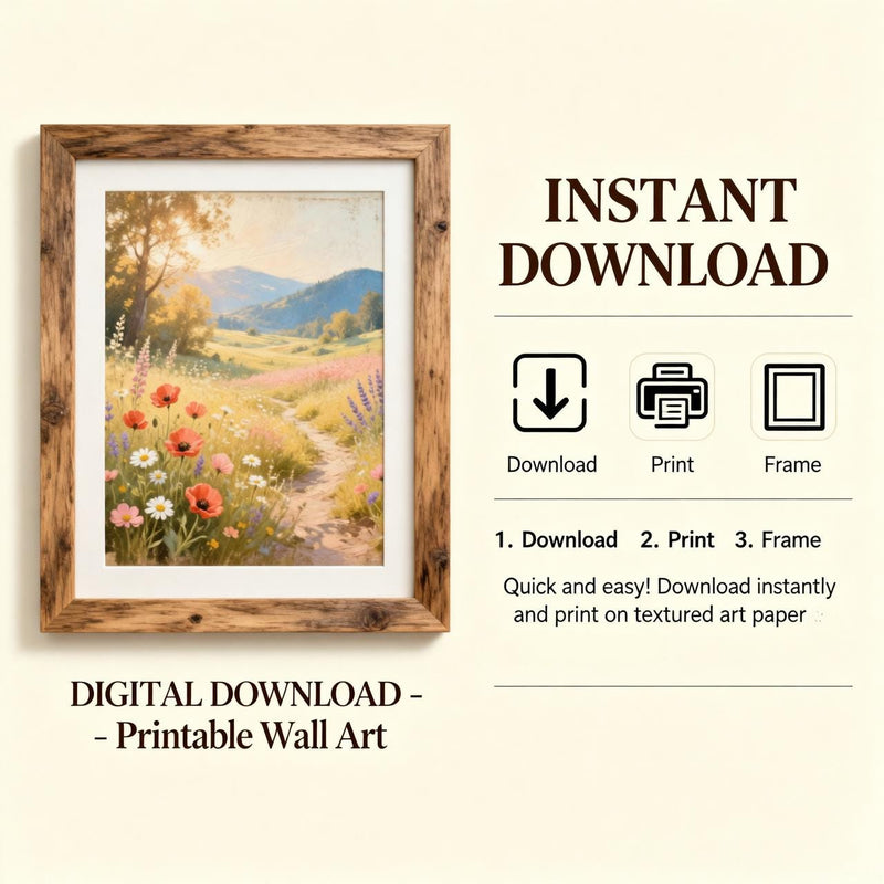 Load image into Gallery viewer, Wildflower Wall Art Meadow Landscape Print Boho Chic Nature Painting Soft Matte Download
