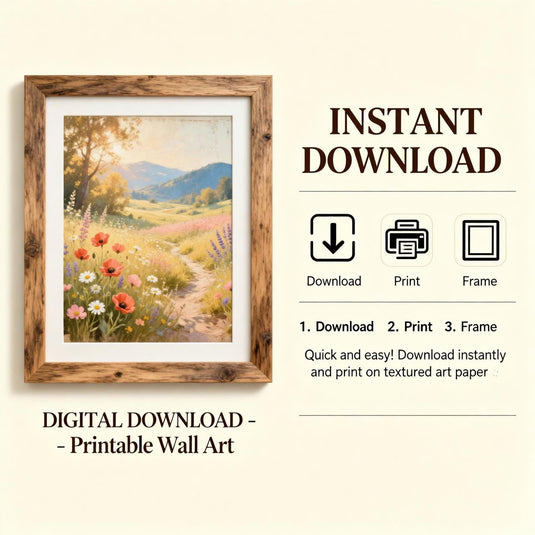 Wildflower Wall Art Meadow Landscape Print Boho Chic Nature Painting Soft Matte Download