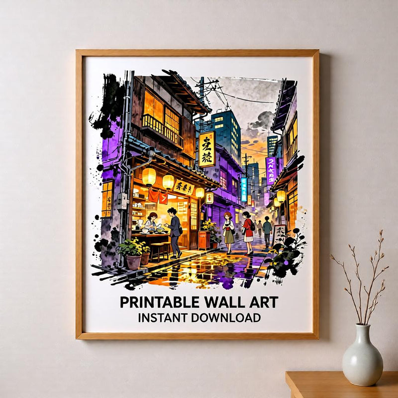 Load image into Gallery viewer, Tokyo Street Art Anime Night City Ramen Shop Poster Japanese Printable Digital Download
