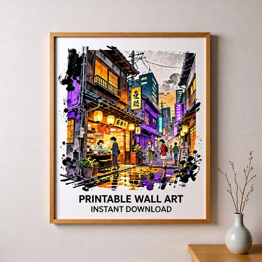 Tokyo Street Art Anime Night City Ramen Shop Poster Japanese Printable Digital Download