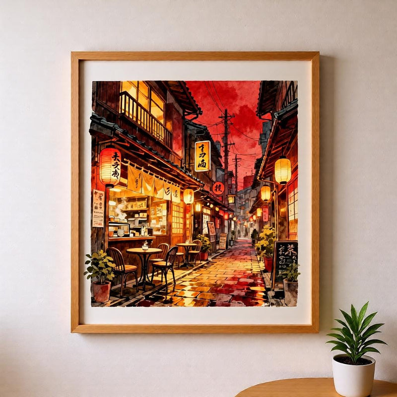 Load image into Gallery viewer, Tokyo Wall Art Tea House Street Lanterns Anime City Poster Japandi Printable Digital Download
