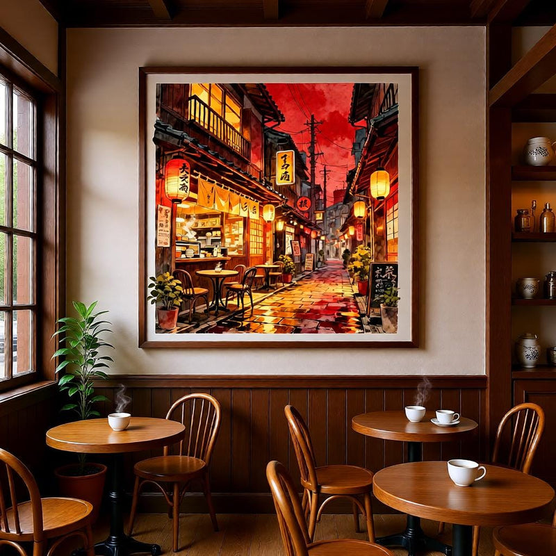 Load image into Gallery viewer, Tokyo Wall Art Tea House Street Lanterns Anime City Poster Japandi Printable Digital Download
