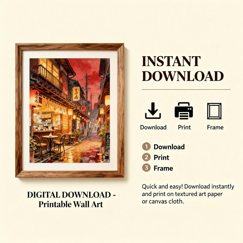 Load image into Gallery viewer, Tokyo Wall Art Tea House Street Lanterns Anime City Poster Japandi Printable Digital Download
